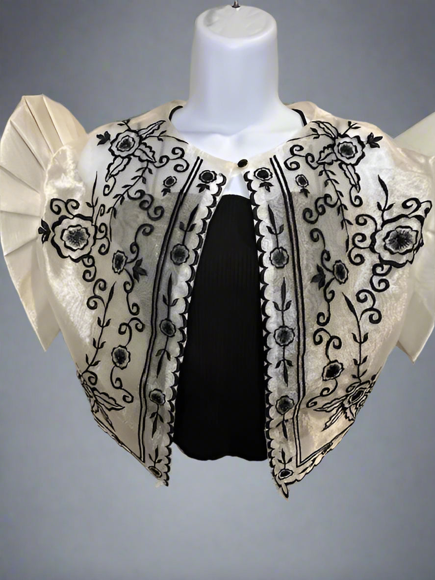 Filipiniana Bolero, Filipino Wedding, Maria Clara, Imelda, Mestiza, Black Embroidered Flowers