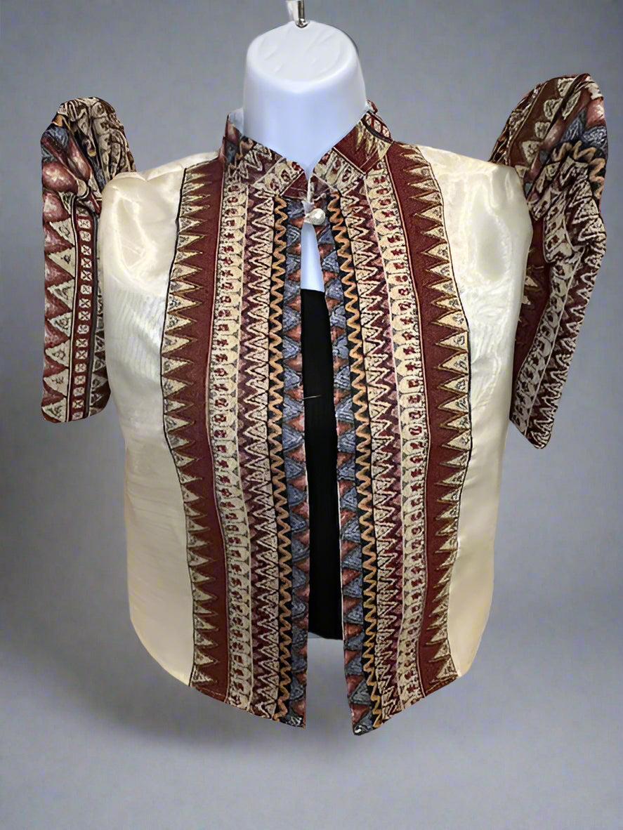 Ethnic, Maroon Filipiniana Bolero, Filipino Wedding, Maria Clara, Mestiza, Embroidered