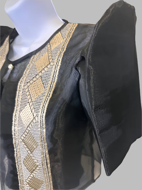 Black Filipiniana Bolero, Filipino Cultural Event, Zigzag, Diamond, Embroidered