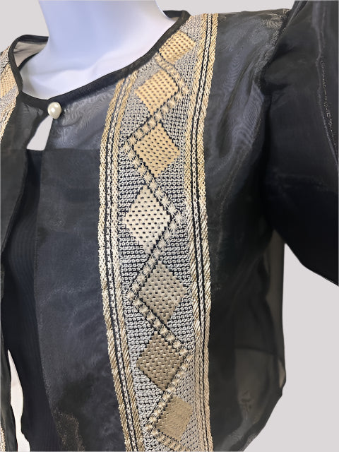 Black Filipiniana Bolero, Filipino Cultural Event, Zigzag, Diamond, Embroidered