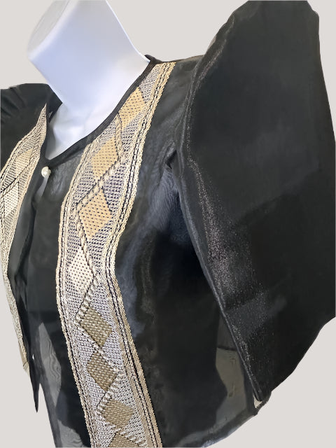 Black Filipiniana Bolero, Filipino Cultural Event, Zigzag, Diamond, Embroidered