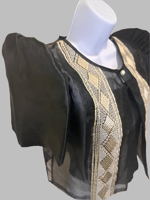 Black Filipiniana Bolero, Filipino Cultural Event, Zigzag, Diamond, Embroidered