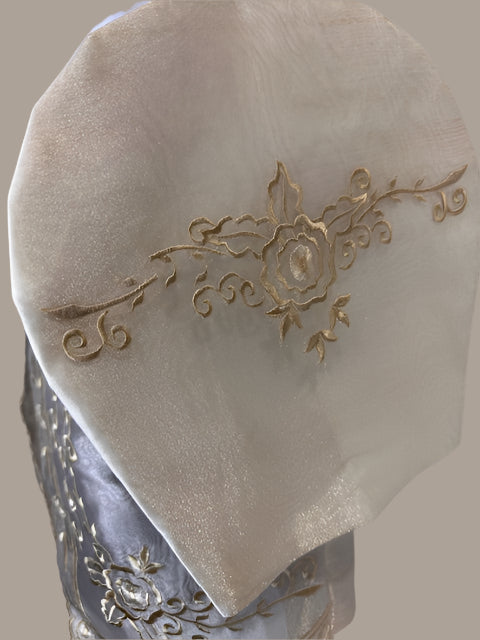 Filipiniana Bolero, Filipino Wedding, Maria Clara look, Floral Embroidered, Band collar, Beige