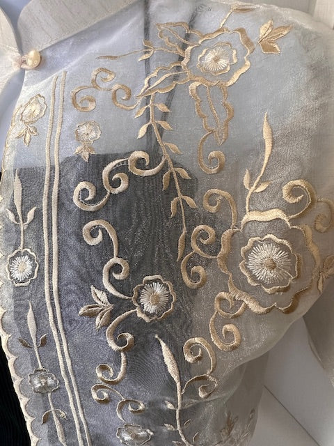Filipiniana Bolero, Filipino Wedding, Maria Clara look, Floral Embroidered, Band collar, Beige