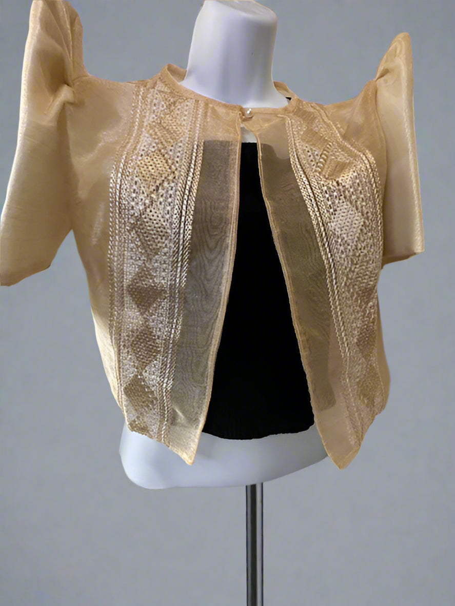 Gold, Beige, Filipiniana Bolero, Filipino Wedding, Maria Clara look, Imelda look, Embroidered