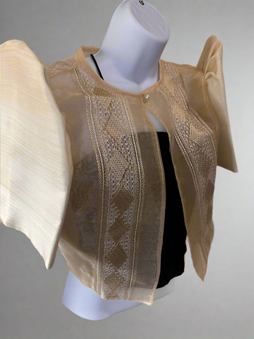Gold, Beige, Filipiniana Bolero, Filipino Wedding, Maria Clara look, Imelda look, Embroidered